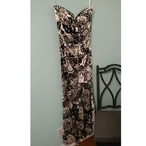 Xscape Black & White floral mermaid prom dress